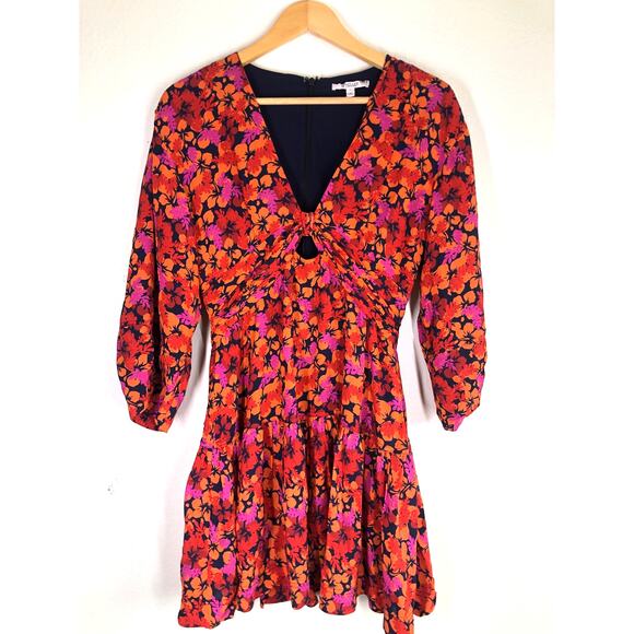 10 Crosby Derek Lam Talia Floral Dress Red and Orange Mini with Keyhole US 2 - Picture 5 of 15
